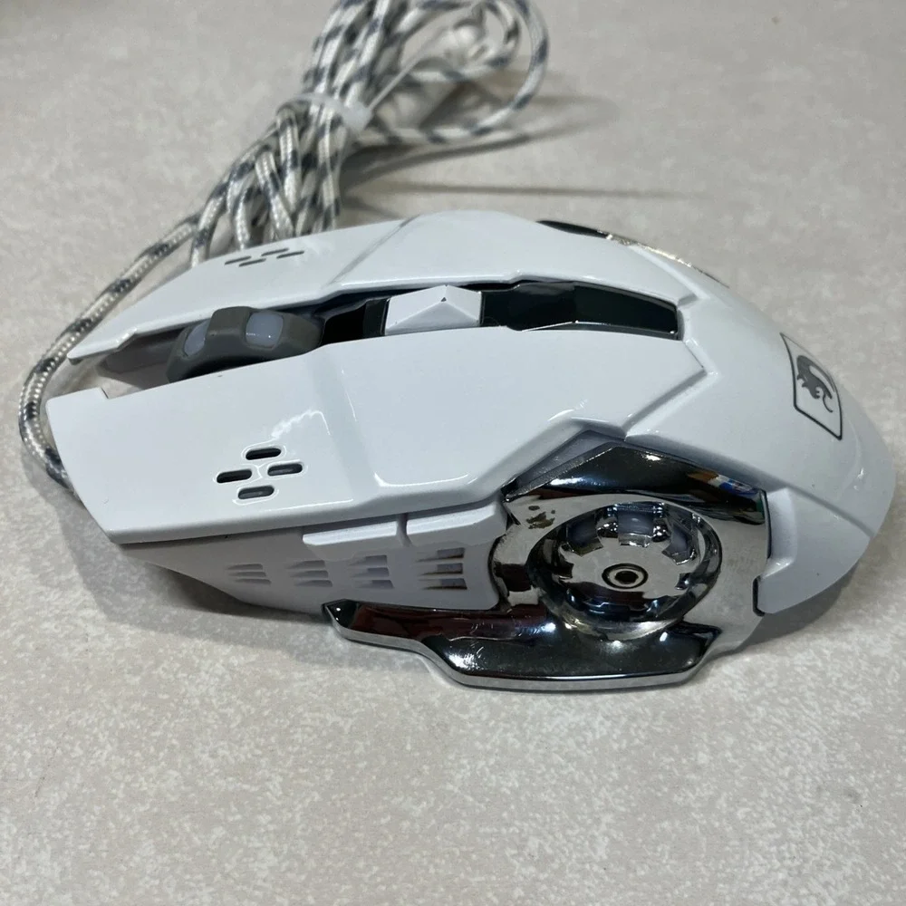 Mamba Snake Wired Gaming Mouse RGB LED White Chrome Braided USB Cable Ergonomic